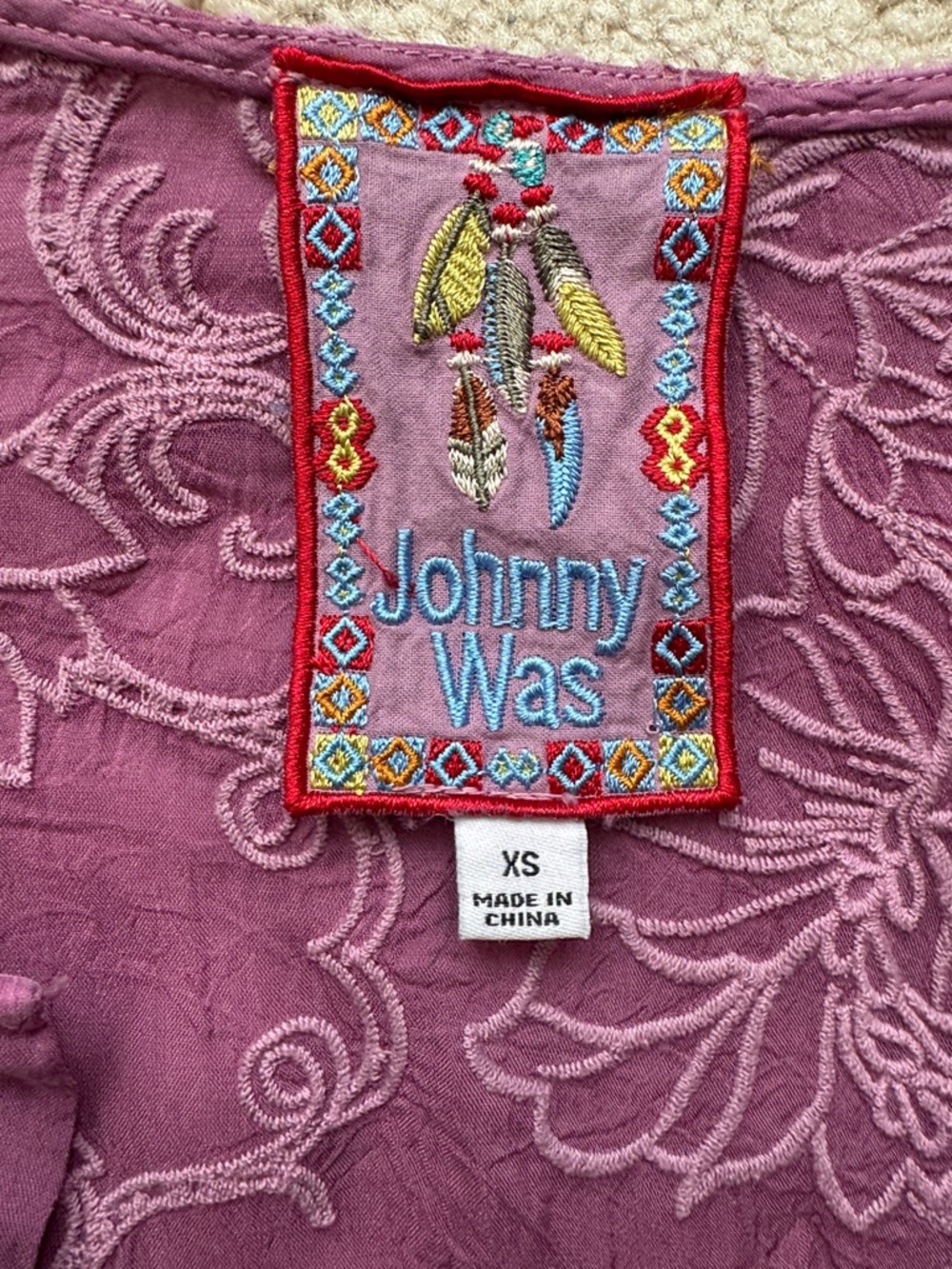 Johnny Was Roseberry Pink Embroidered Button-Front Top